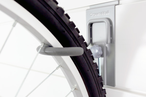Bike Hook. BIKEHK-L. Make the most of your walls! This hook brings a quick and convenient storage option for your bicycle by mounting the bike vertically from it's front wheel. Usable with all types of bicycles.